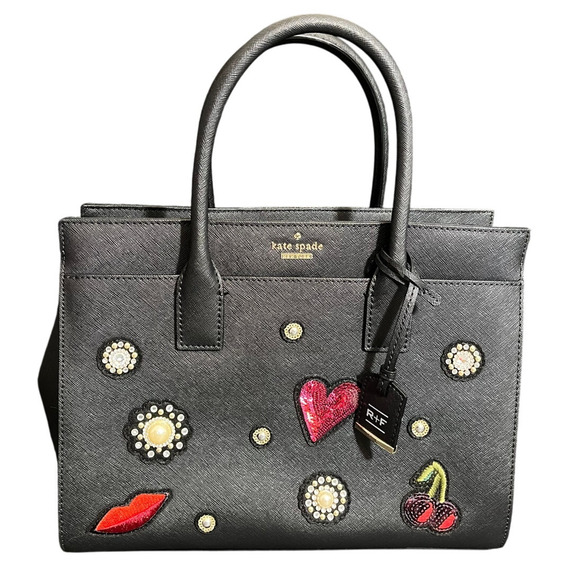 Kate Spade Rodan & Fields Cameron Large Purse Bedazzled Pop Cherry Lips NEW - Picture 1 of 10